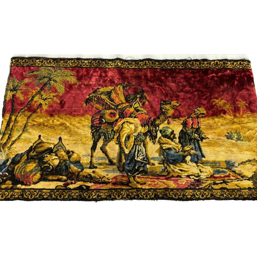 Camel Caravan Tapestry Oriental Arabian Desert Scene Wall Hanging Vintage